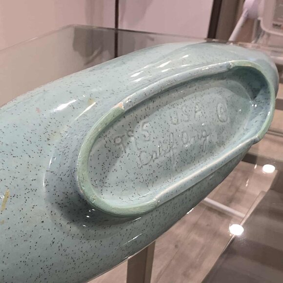 Vintage Ceramic Plate J&S U.S.A. Calif Orig. - Mid-Century (MCM), Sky Blue Glaze - Picture 7 of 13